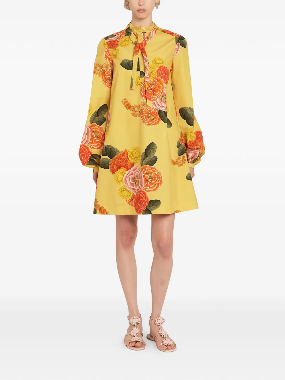 Tie-Neck Floral Dress