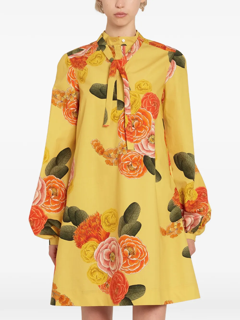 Tie-Neck Floral Dress