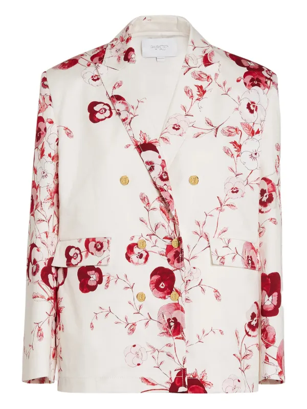 Giambattista Valli Floral Double-breasted Jacket in Neutrals