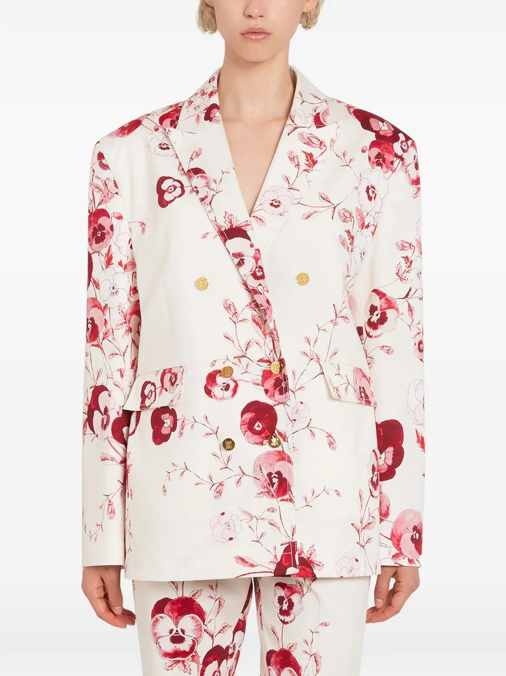 Giambattista Valli Jack met dubbele rij knopen en bloemenprint Beige