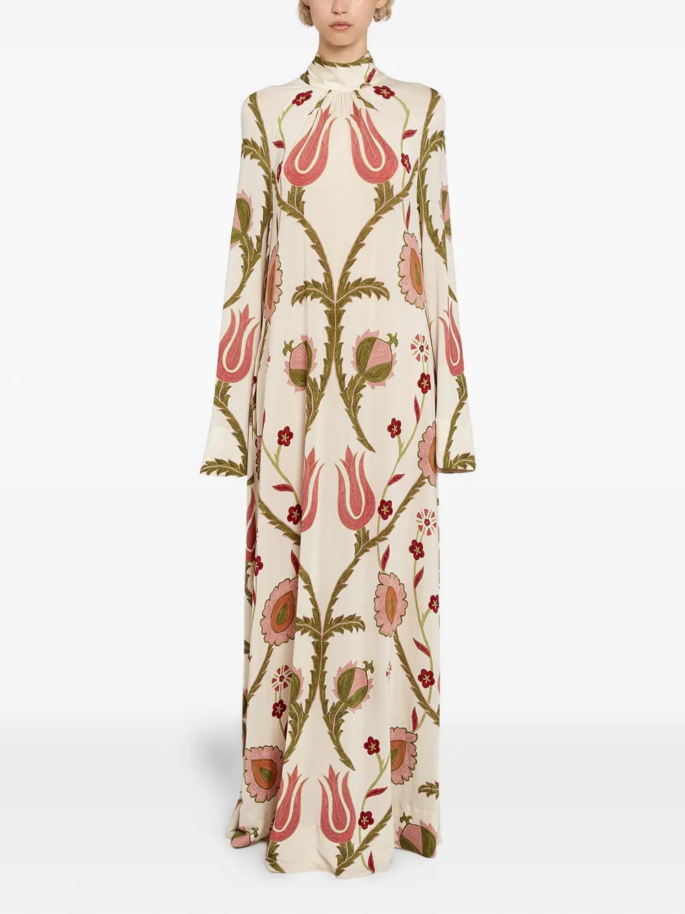 Giambattista Valli Maxi-jurk met hoge hals en bloemenprint - Beige