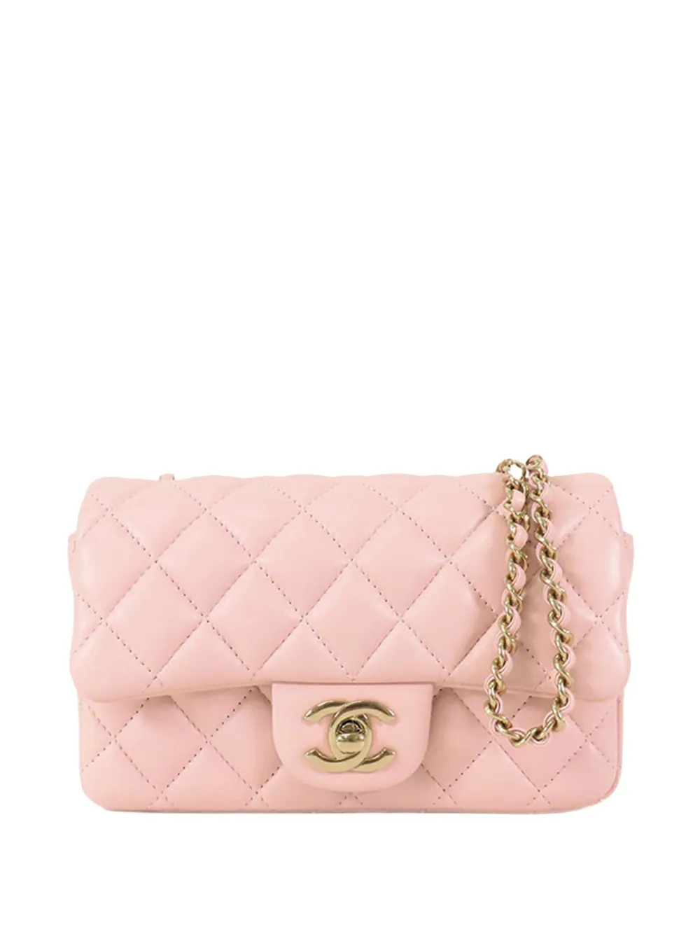 Pre-owned Chanel 2021-2025 Mini Rectangular Classic Lambskin Single Flap Crossbody Bag In Pink