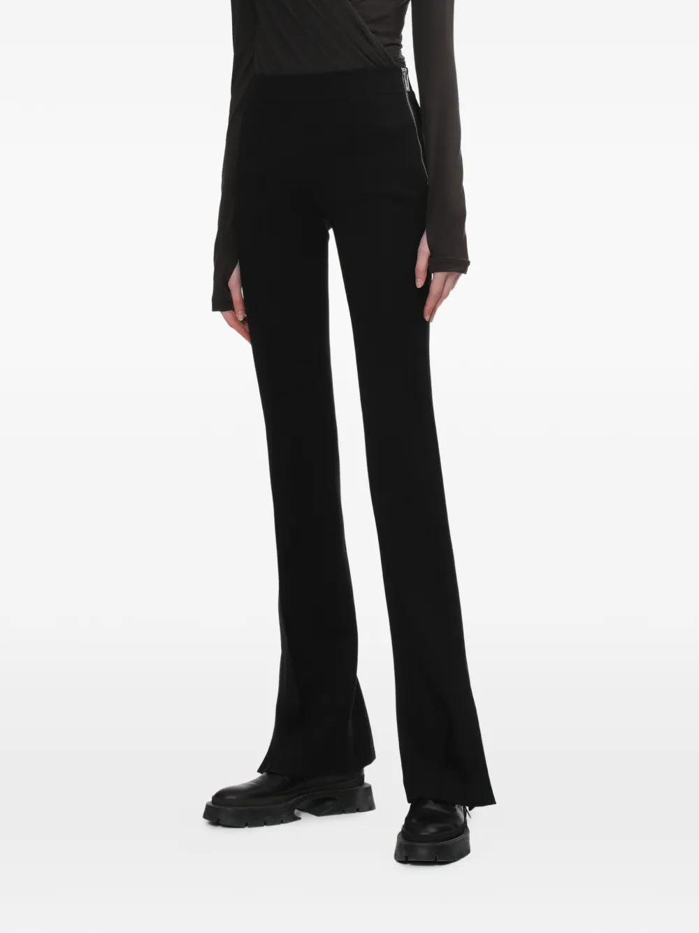 Helmut Lang Flared broek met ritsdetail Zwart