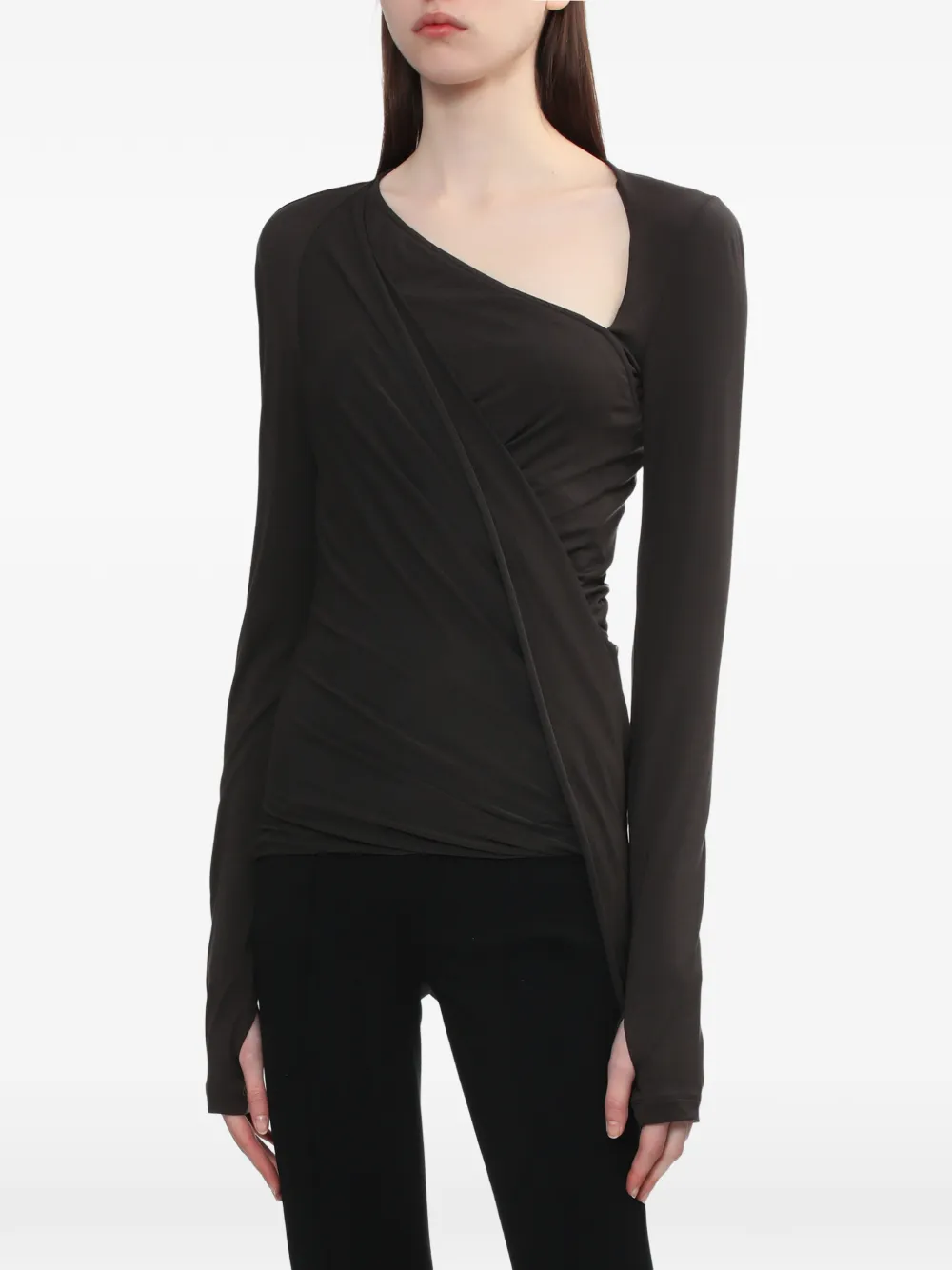  Helmut Lang Asymmetric Draped Top - Brown 