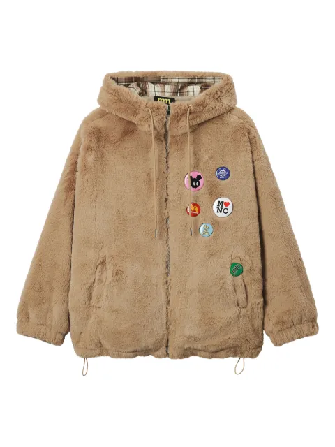 Mini Cream hooded appliqué jacket