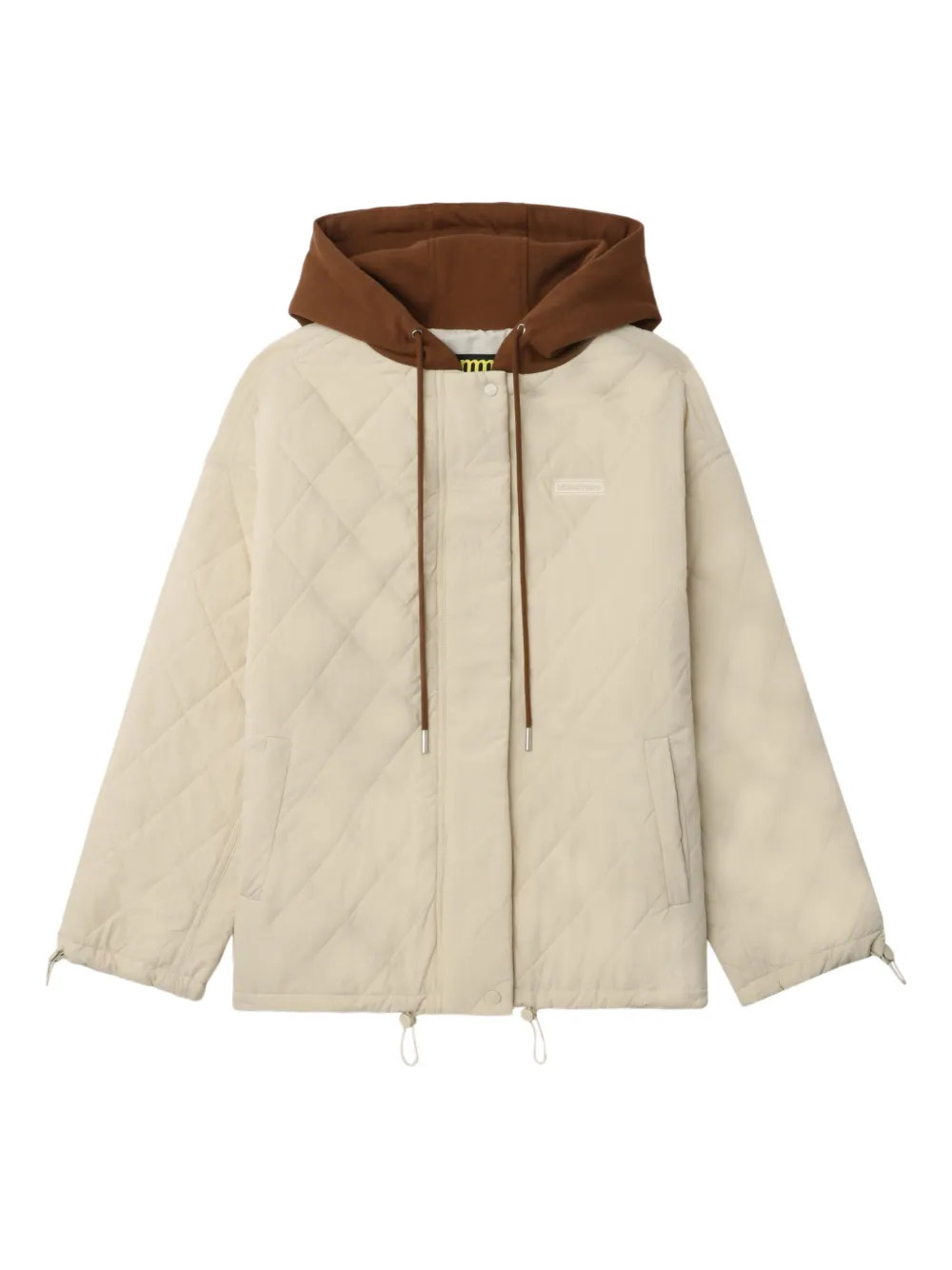 Mini Cream Hooded Quilted Jacket In Brown
