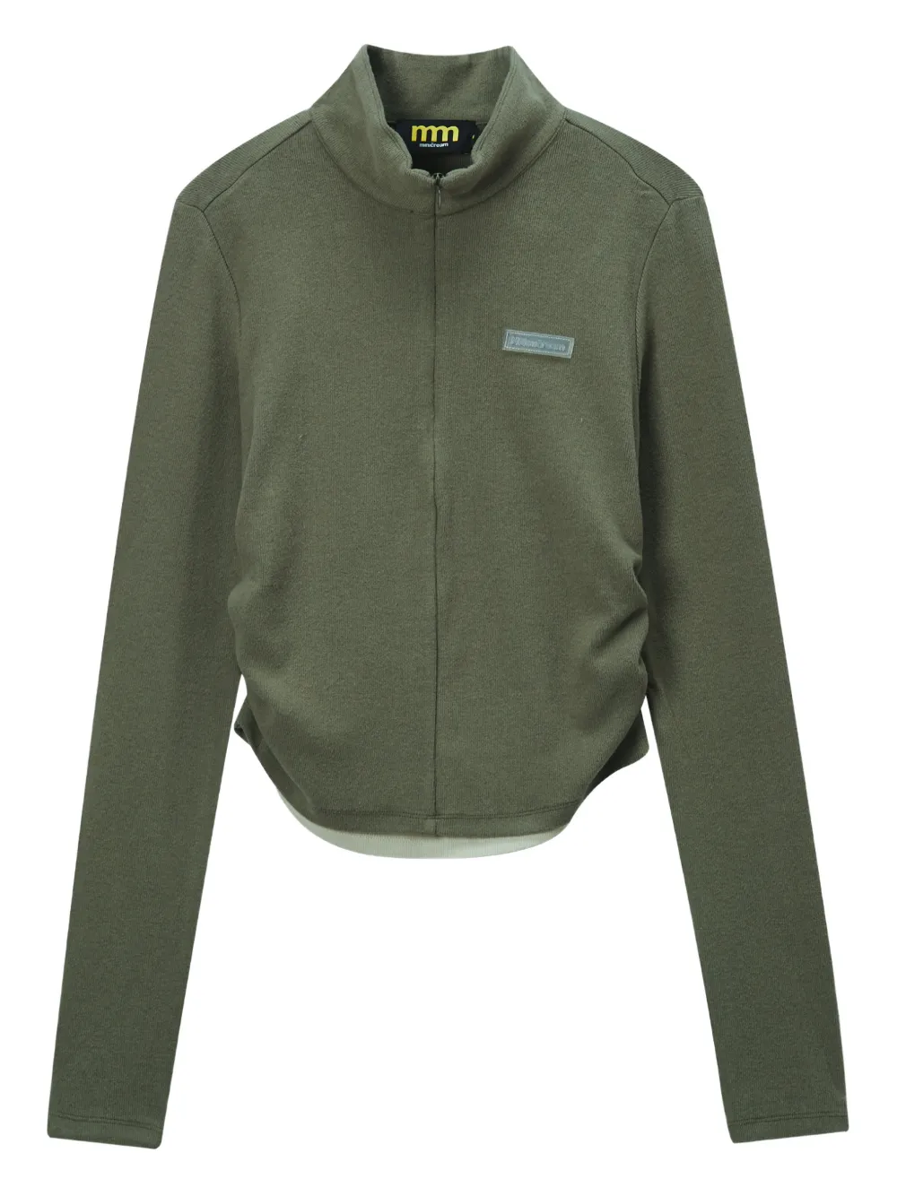 Mini Cream High-neck Ruched Sweater In Green