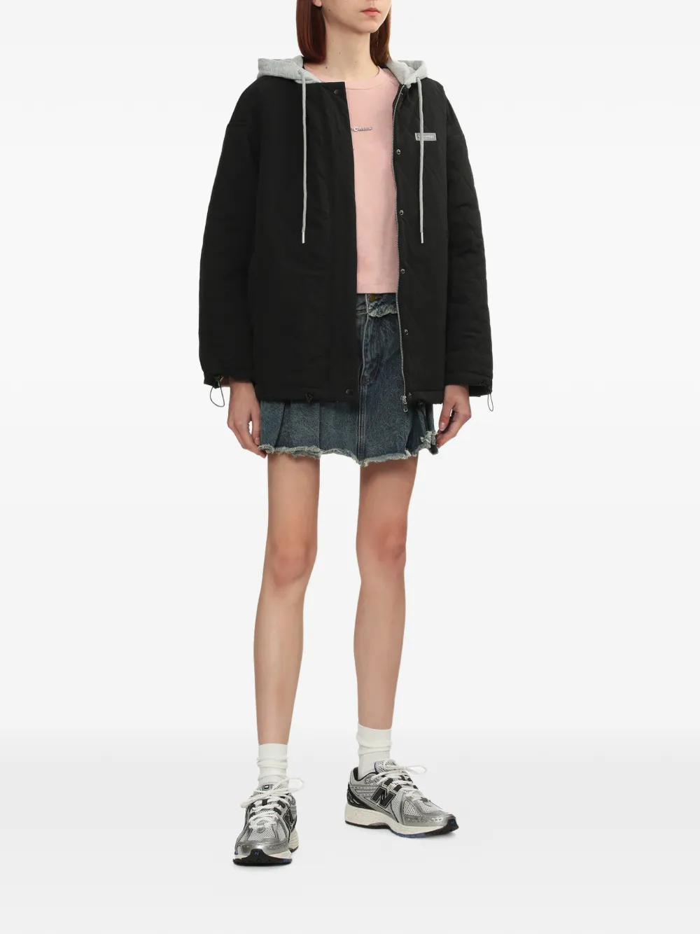 Mini Cream Hooded Quilted Jacket In Black