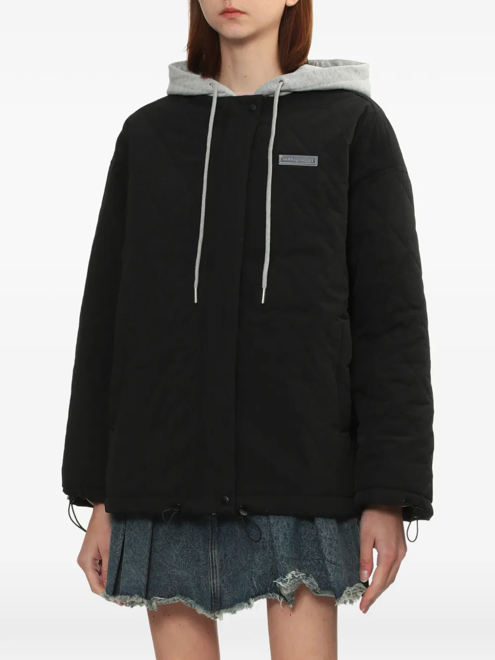 Mini Cream Hooded Quilted Jacket In Black