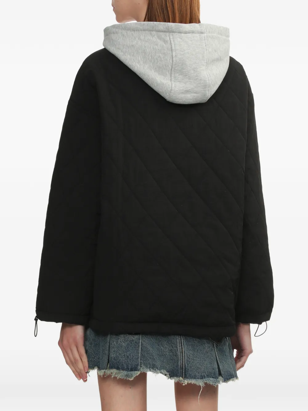 Mini Cream Hooded Quilted Jacket In Black