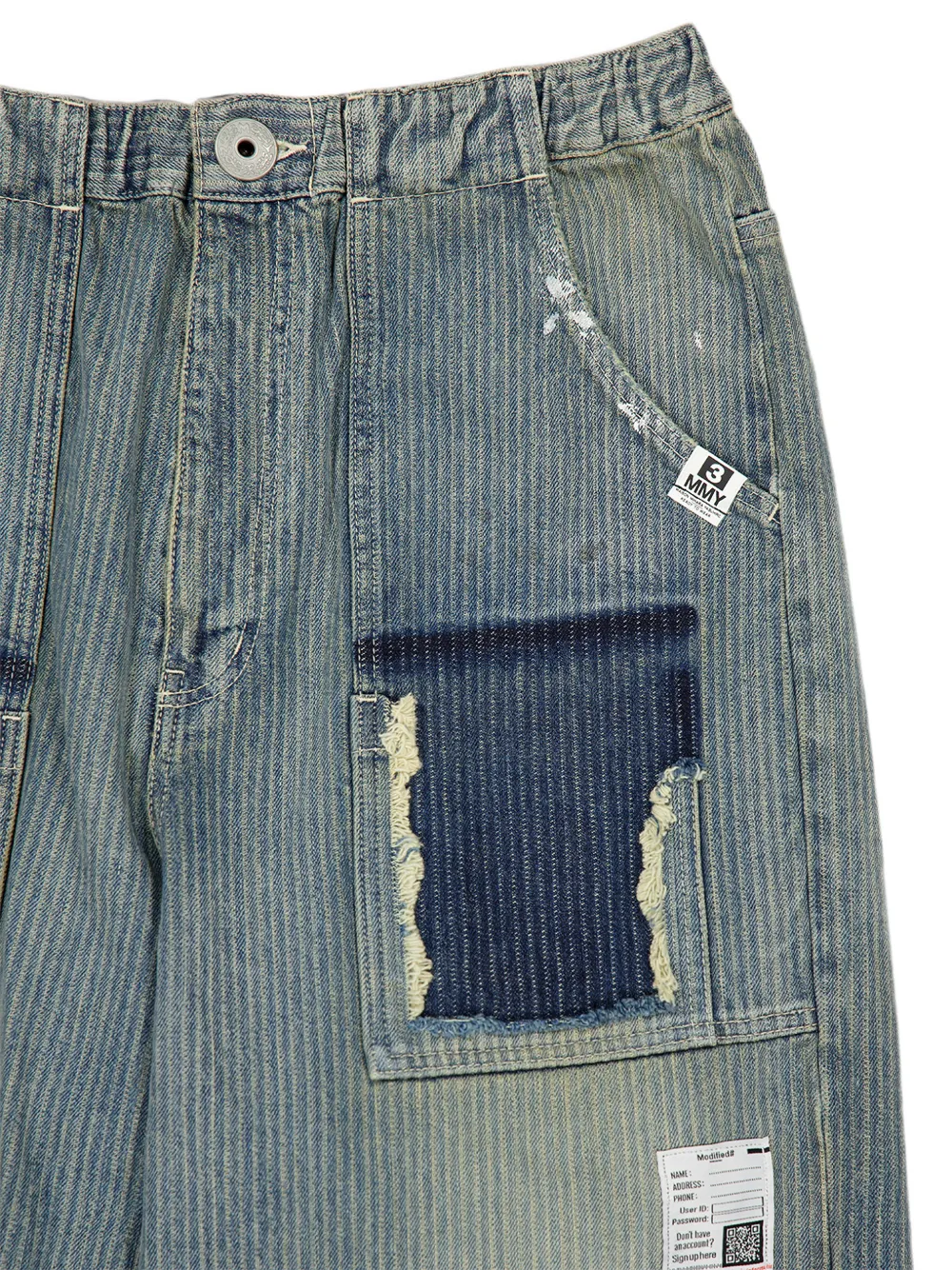 Maison MIHARA YASUHIRO Gestreepte jeans met verfspatten Blauw