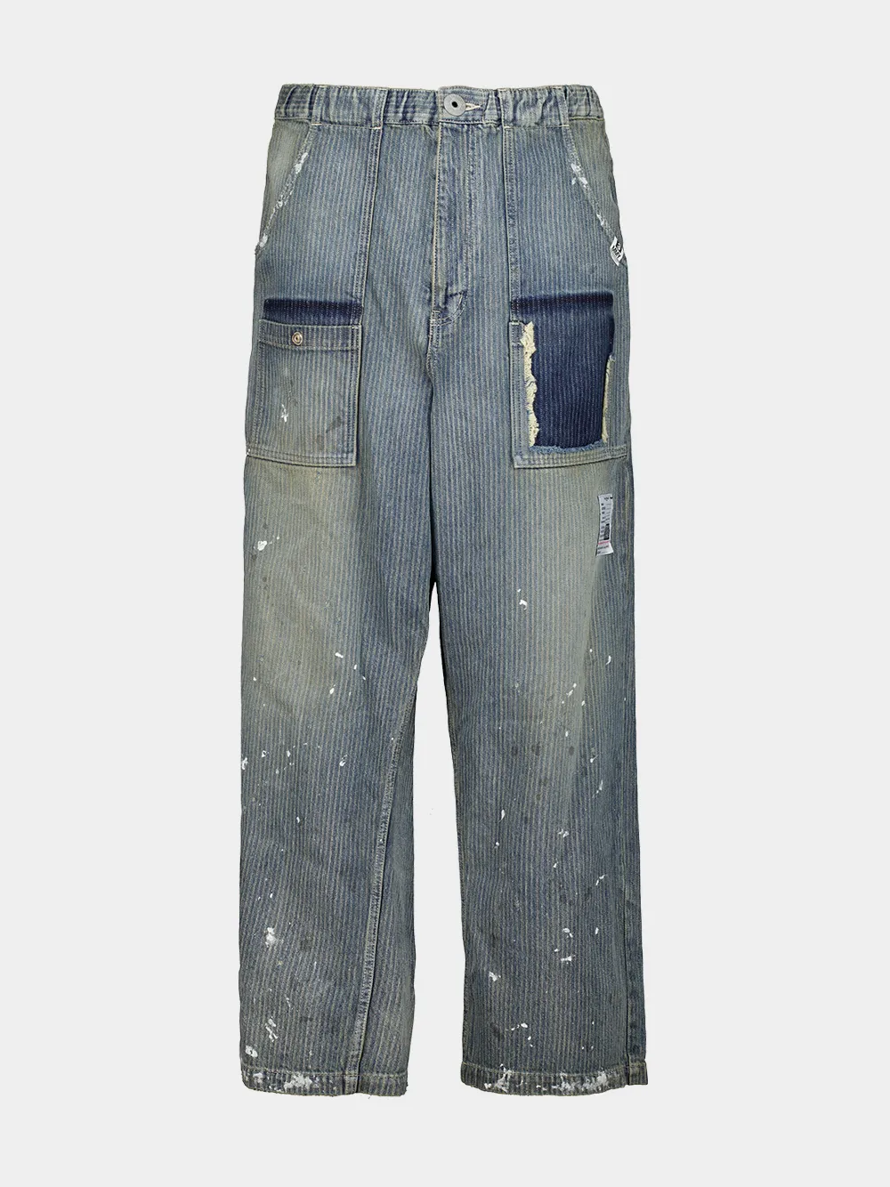 Maison MIHARA YASUHIRO stripe-pattern paint-splatter jeans - Blu