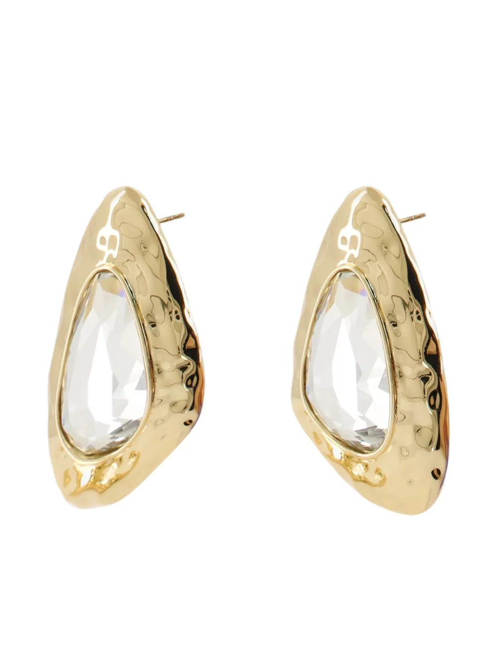 Self-Portrait crystal-embellished hammered earrings - Goud