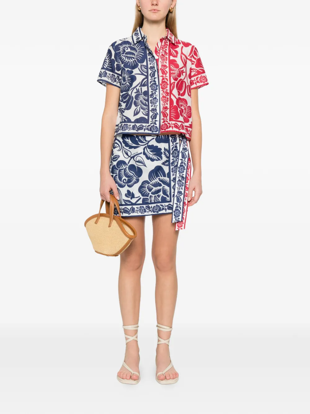 FARM Rio floral-print tie skirt - Blauw