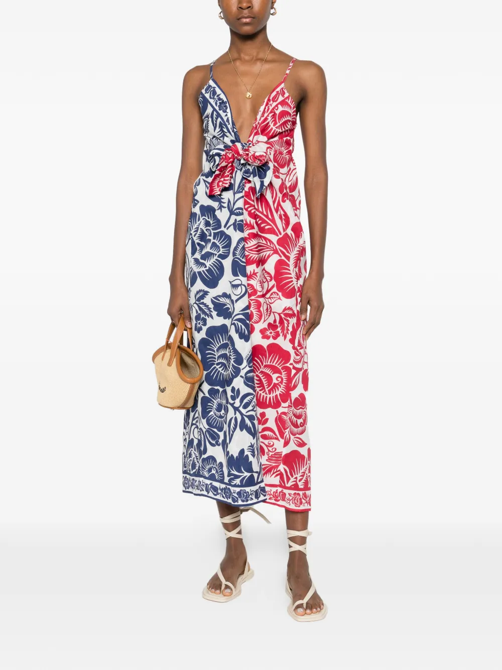 FARM Rio floral knot midi dress - Wit