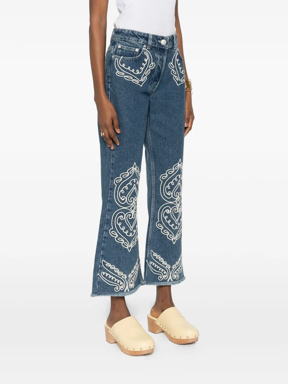 Embroidered Fringed Jeans