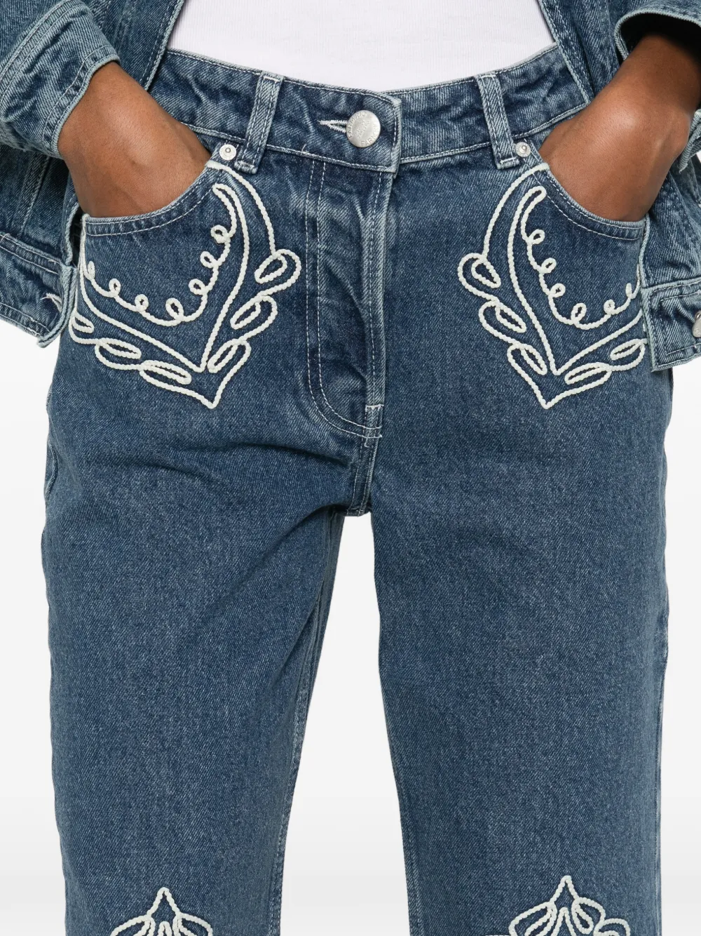 Embroidered Fringed Jeans