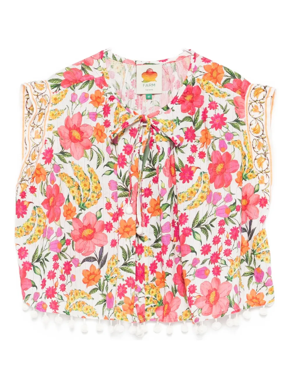 FARM Rio floral pom-pom top - Bianco