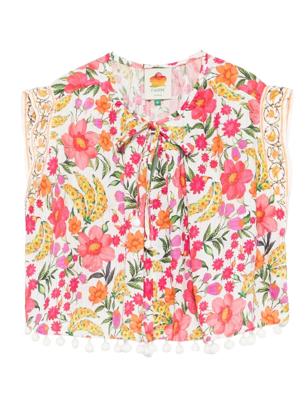 FARM Rio floral pom-pom top - Bianco