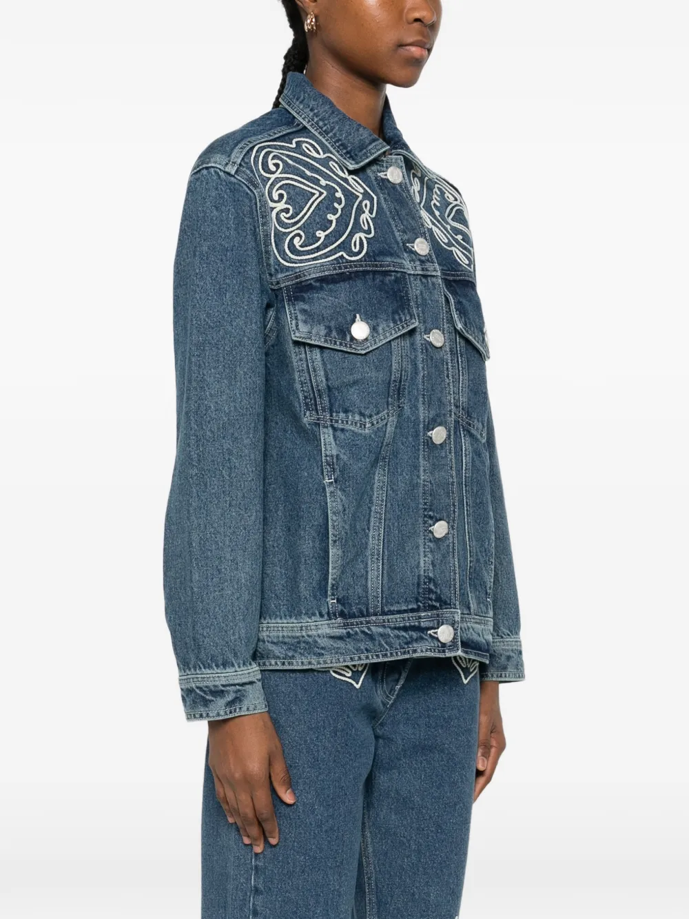  Farm Rio Embroidered Chest-pocket Jacket - Blue 