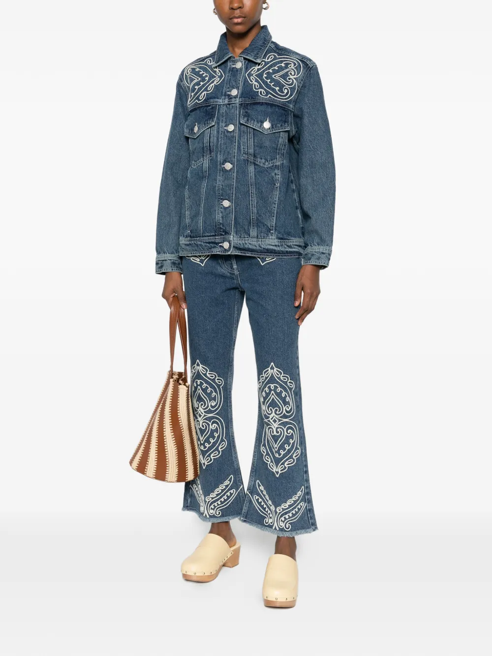  Farm Rio Embroidered Chest-pocket Jacket - Blue 