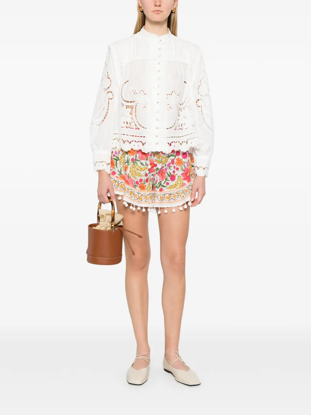  Farm Rio Floral-print Pom-pom Shorts - White 