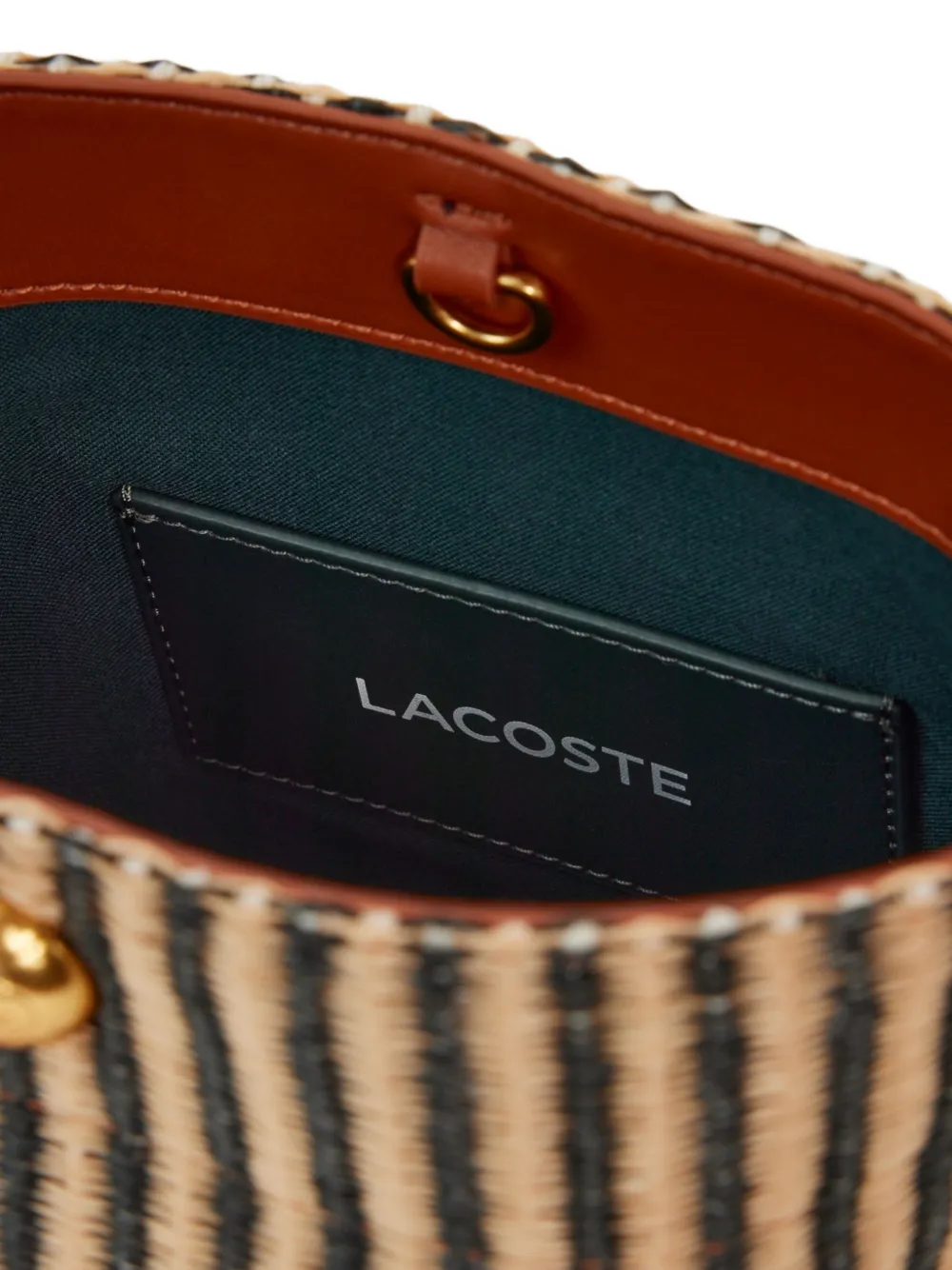 Lacoste Gestreepte bucket-tas met applicatie Beige