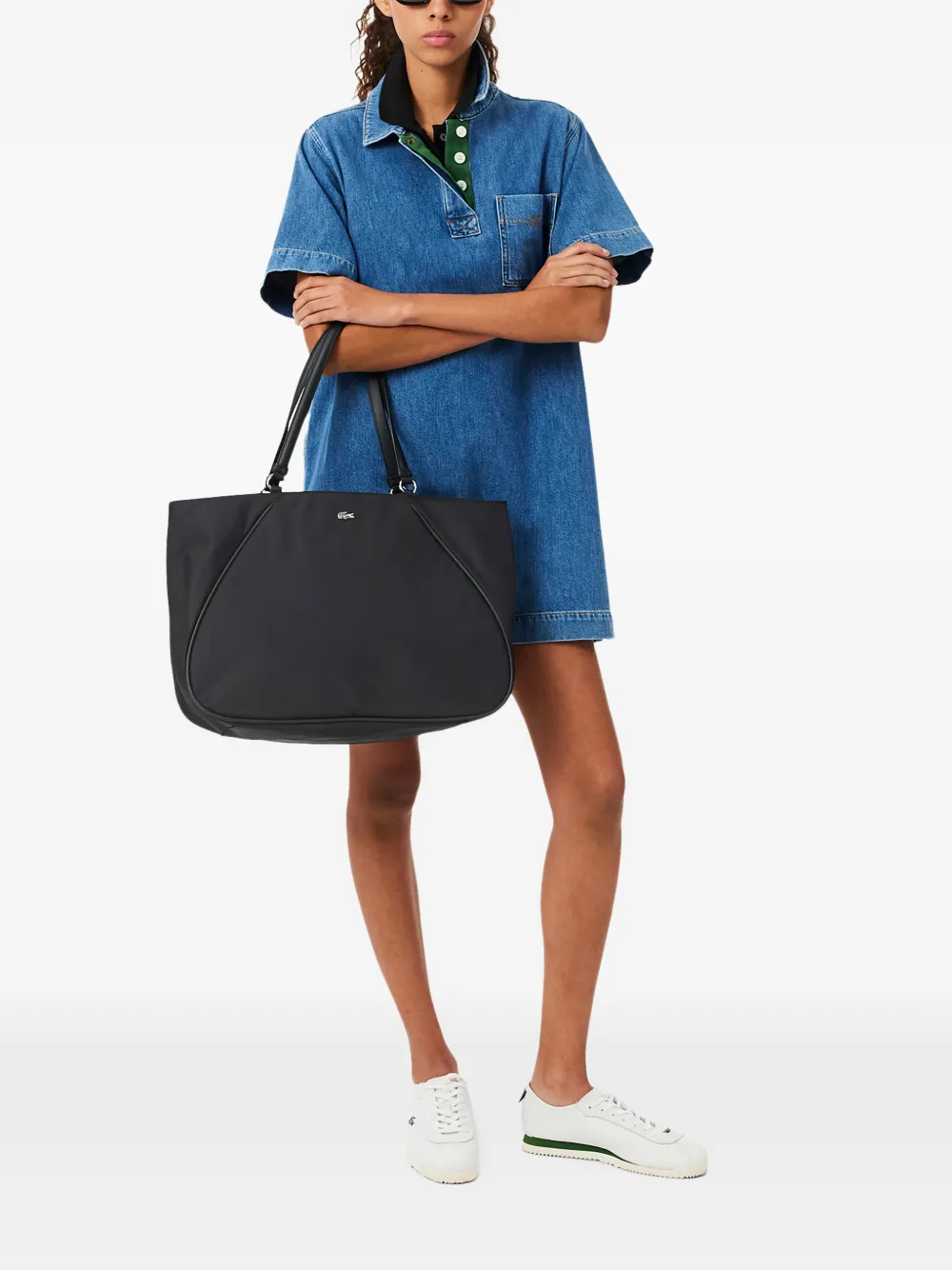 Lacoste Shopper met logo en handvat aan de bovenkant Zwart