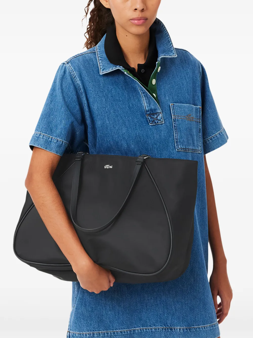 Lacoste Shopper met logo en handvat aan de bovenkant Zwart