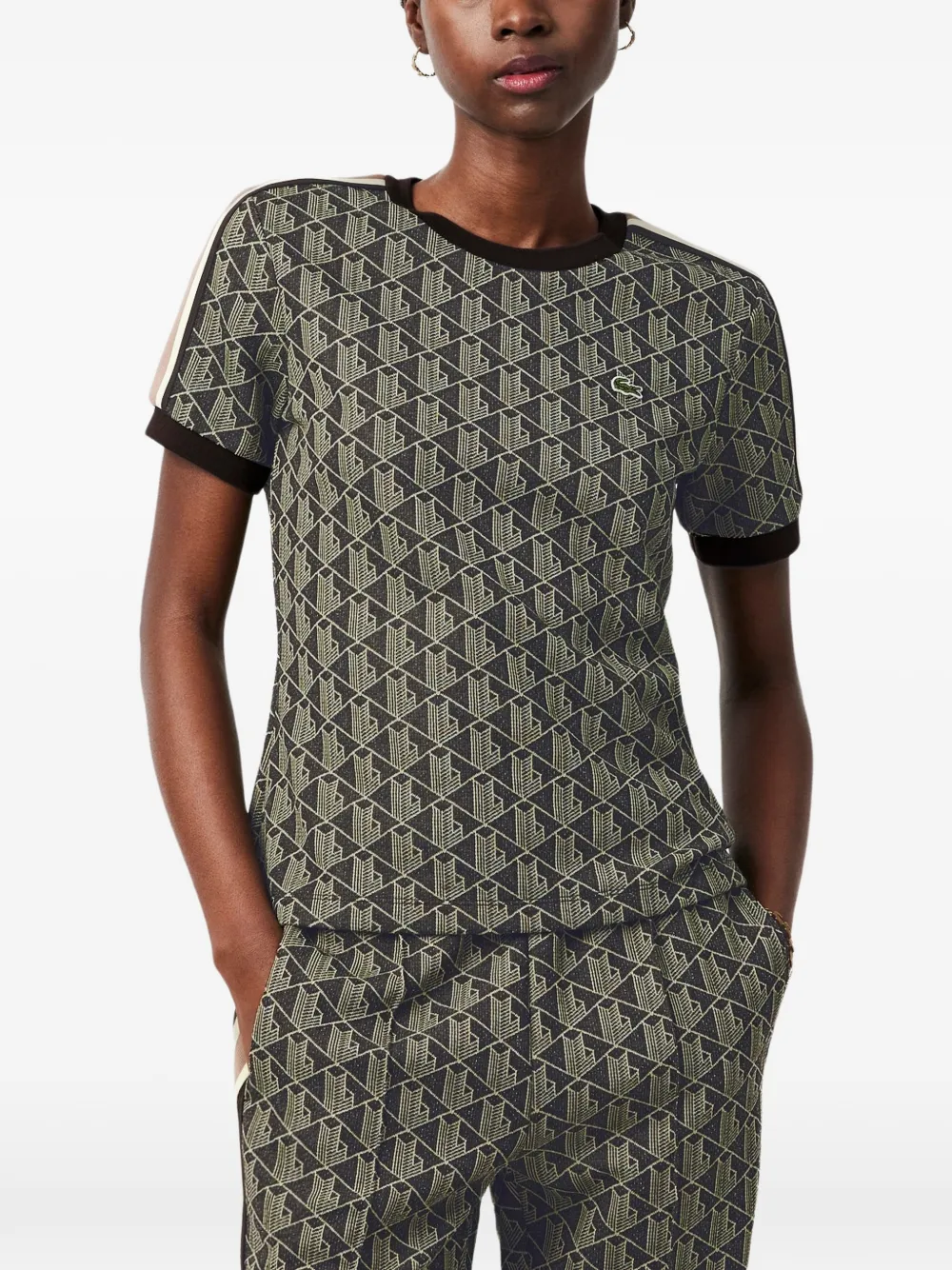 Lacoste Slim-fit T-shirt met monogram Bruin