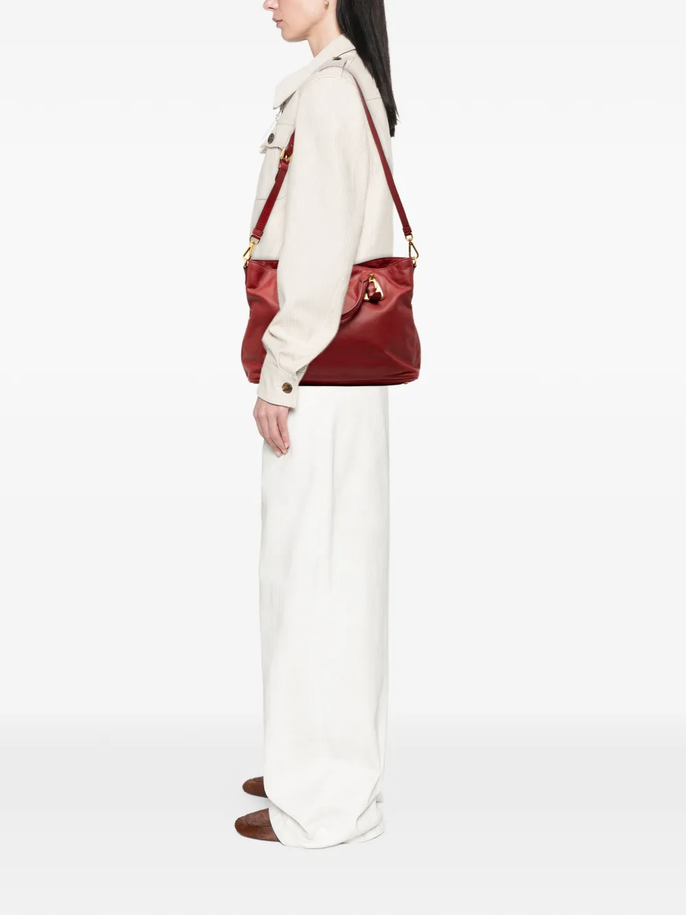 PRADA Pre-owned 2013-2025 Soft Calfskin Open Convertible Shopping Tote Satchel In Red