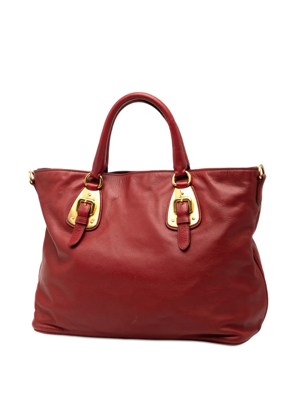 PRADA Pre-owned 2013-2025 Soft Calfskin Open Convertible Shopping Tote Satchel In Red