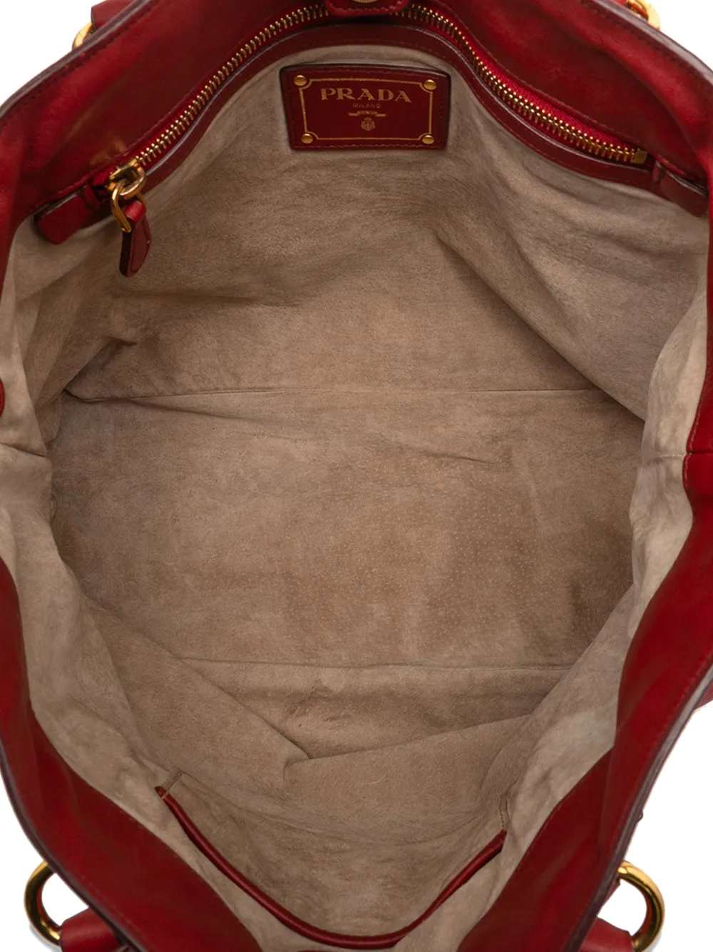 PRADA Pre-owned 2013-2025 Soft Calfskin Open Convertible Shopping Tote Satchel In Red