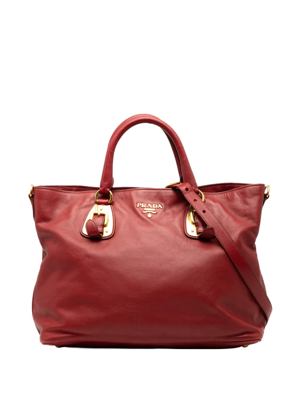 Pre-owned Prada 2013-2025 Soft Calfskin Open Convertible Shopping Tote Satchel In Red