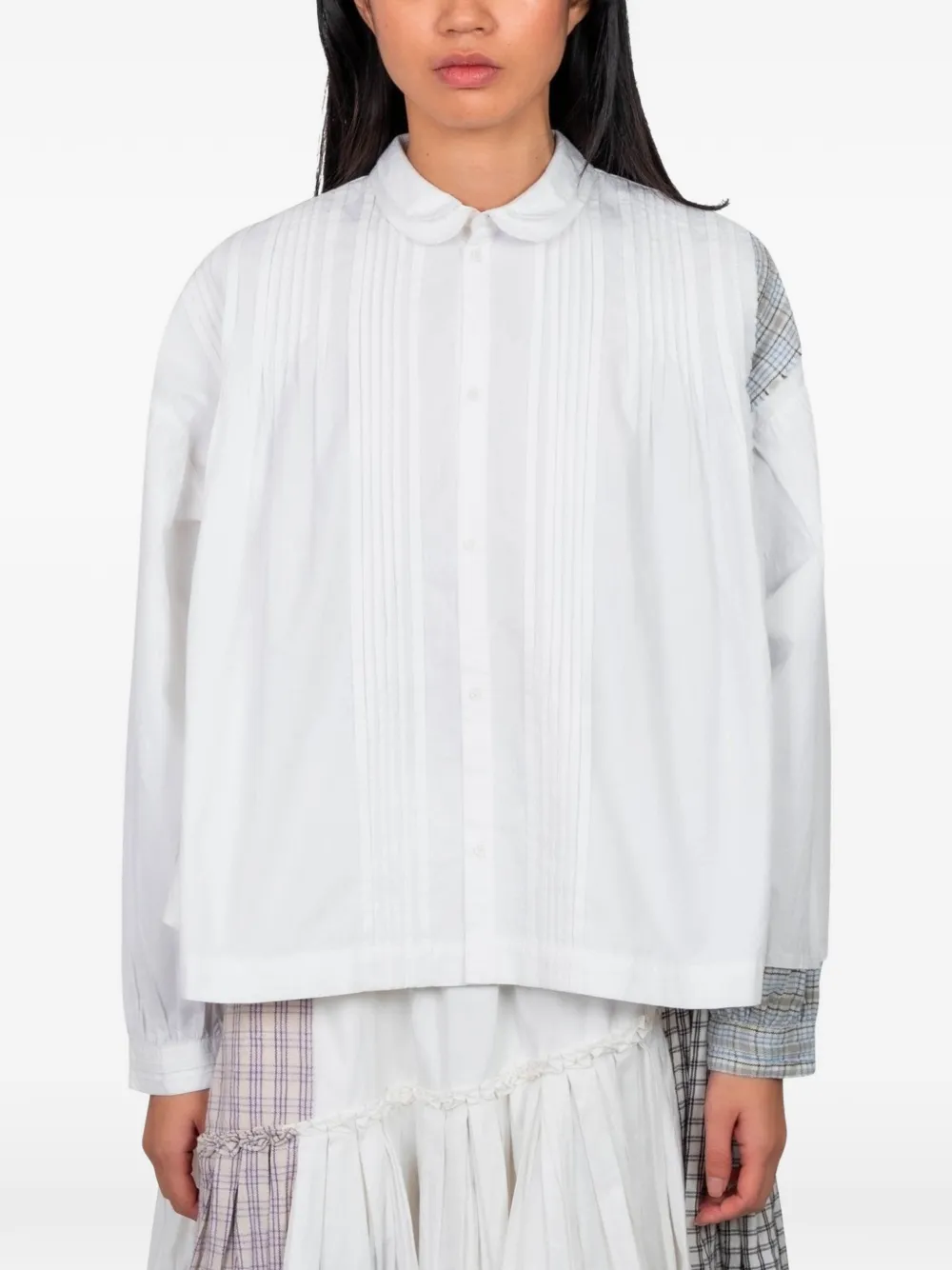 STORY mfg. patchwork-detail shirt - White