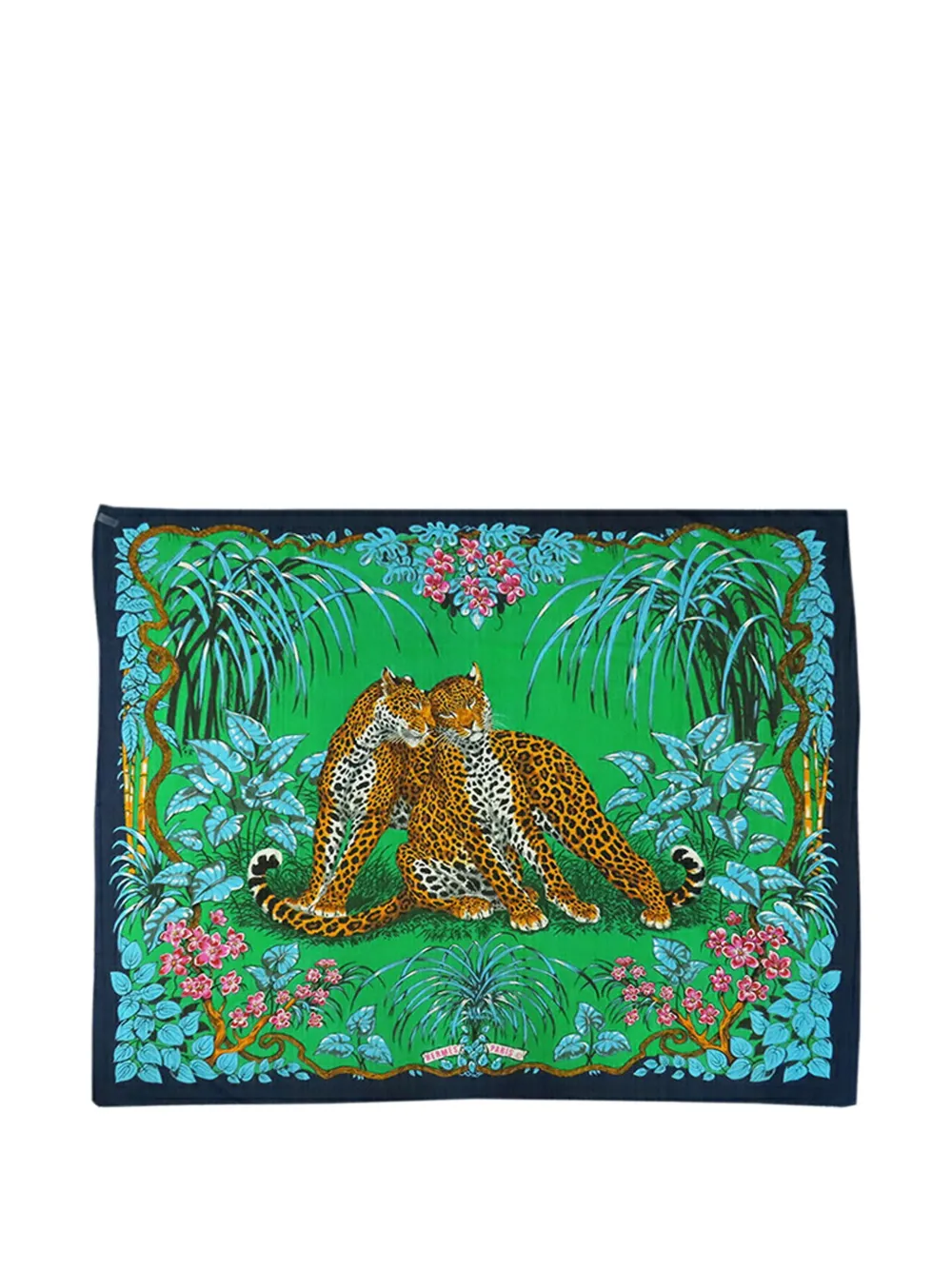 Pre-owned Hermes 2000-2010 Jungle Love Cotton Pareo Scarf Scarves In Green