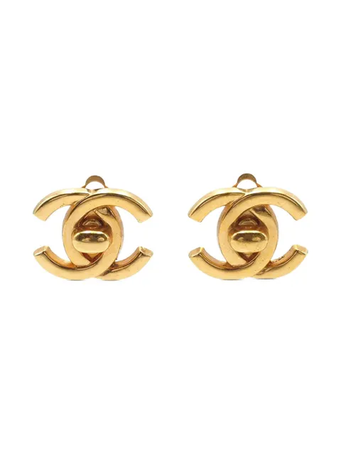 CHANEL Pre-Owned 1996 Gold Plated CC Turn Lock Clip on Earrings costume earrings