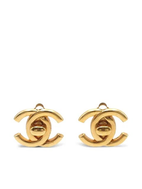 CHANEL Pre-Owned 1996 Gold Plated CC Turn Lock Clip on Earrings costume earrings