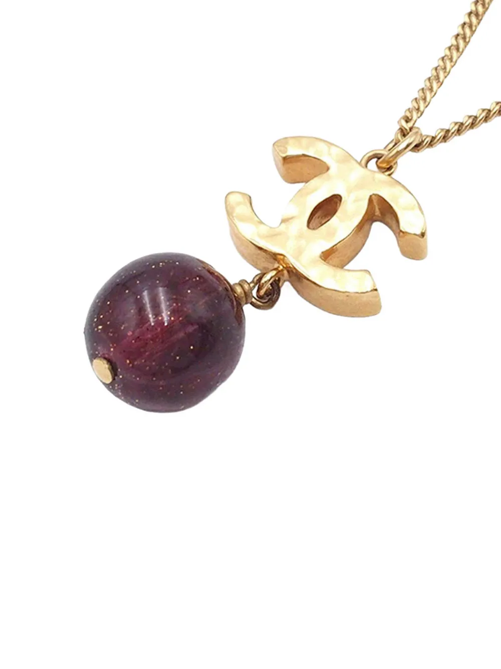 Pre-owned Chanel 2011 Gold Plated Cc Bead Drop Necklace Costume Necklace In Red