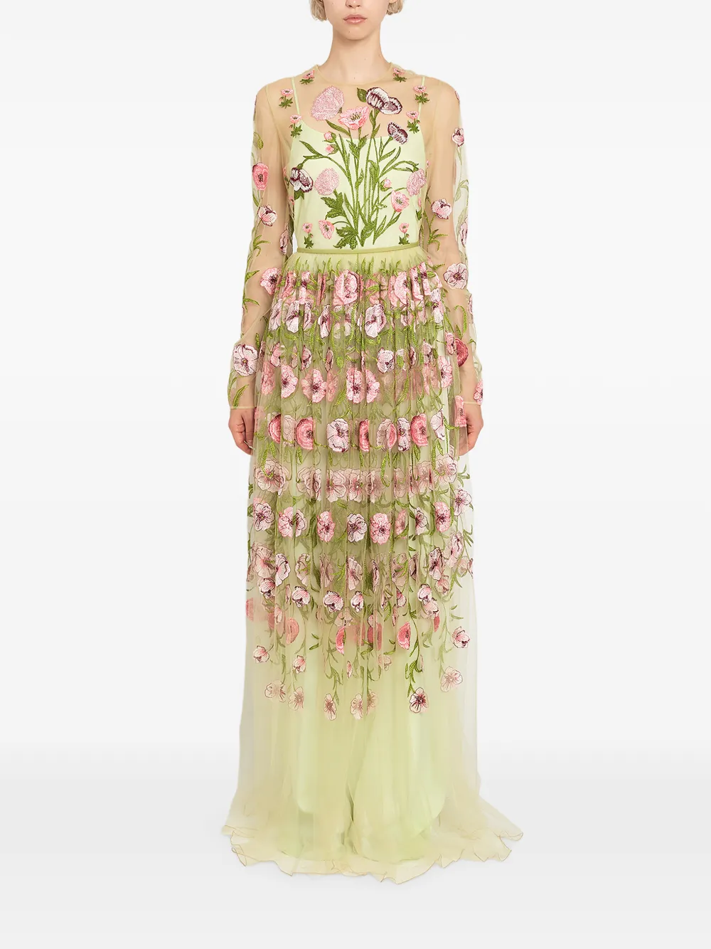 Giambattista Valli Maxi-jurk met geborduurde bloemen - Groen