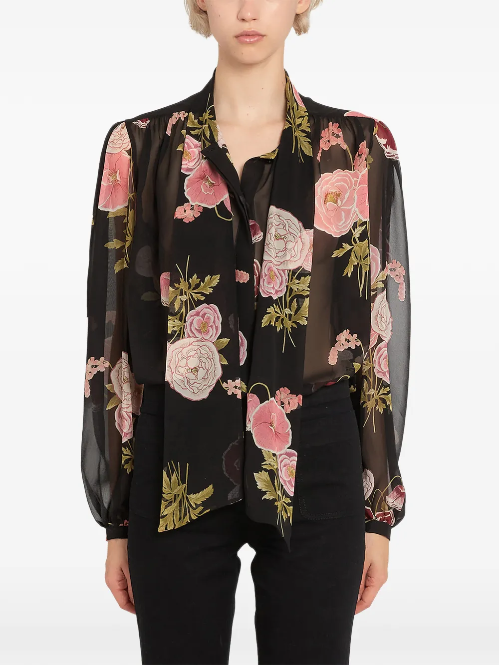 Giambattista Valli Blouse met bloemenprint - Zwart