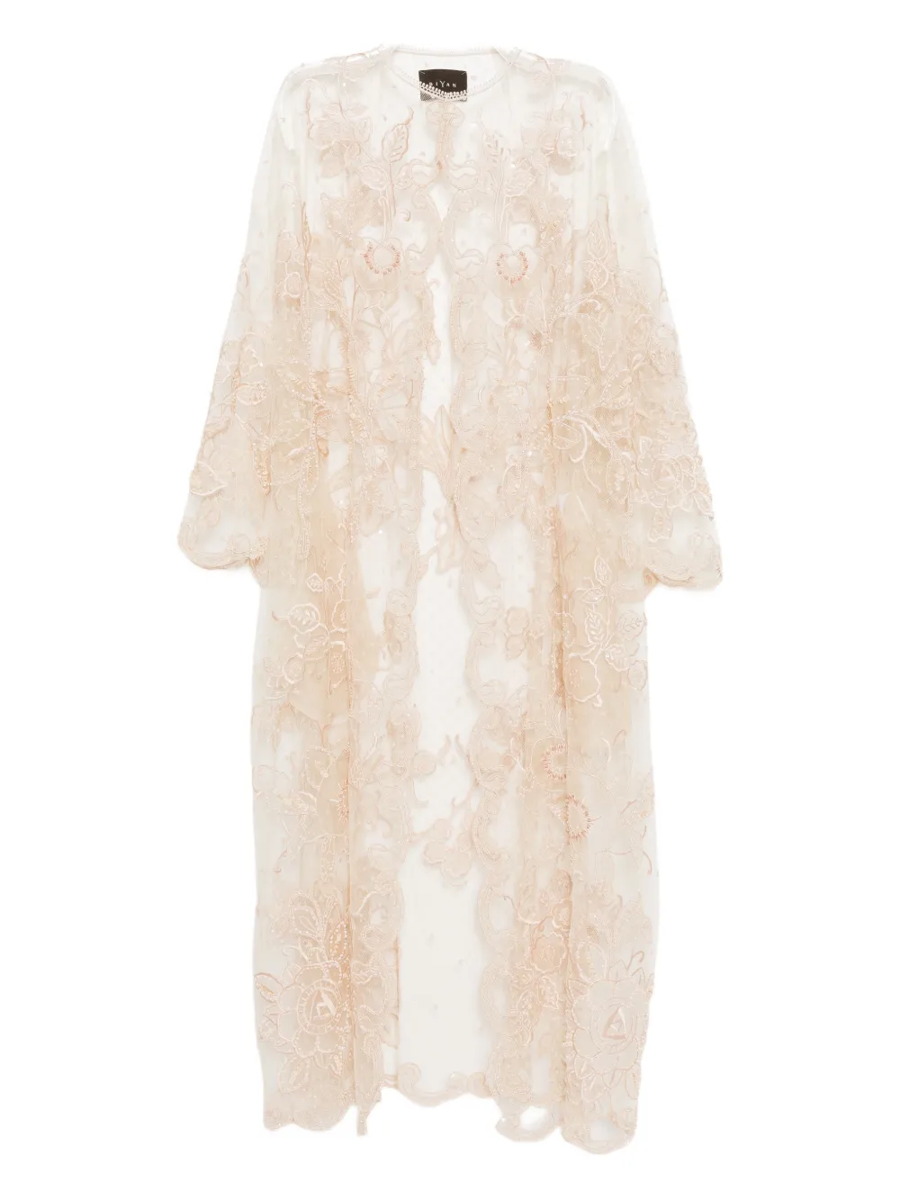 Biyan floral-embroidered tulle coat - Neutrals
