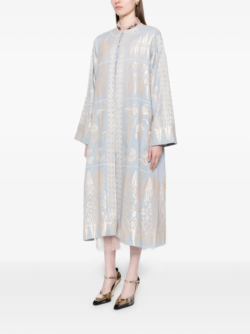  Biyan Pattern-embroidered Linen Dress - Blue 