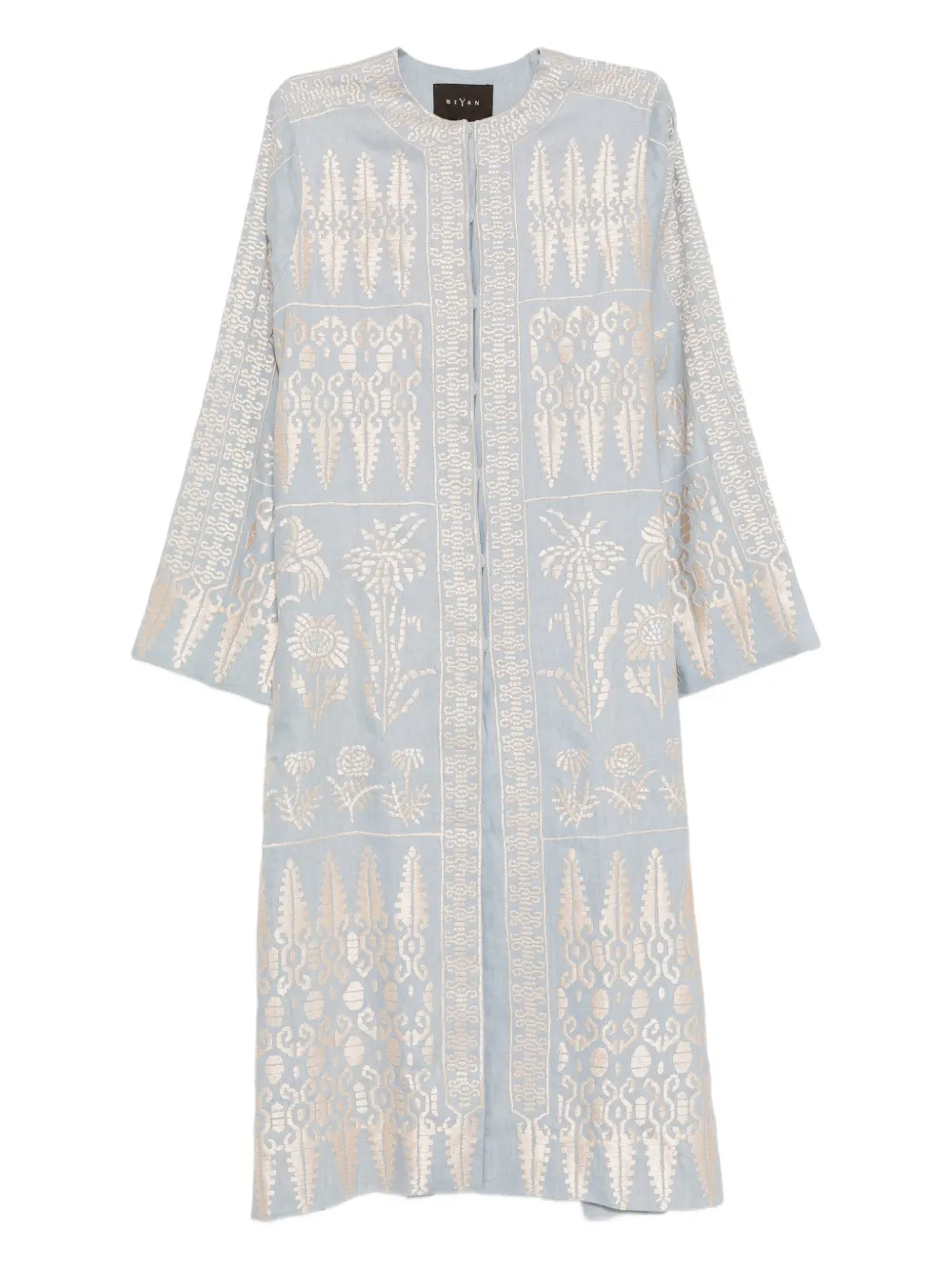 Biyan pattern-embroidered linen dress - Blu