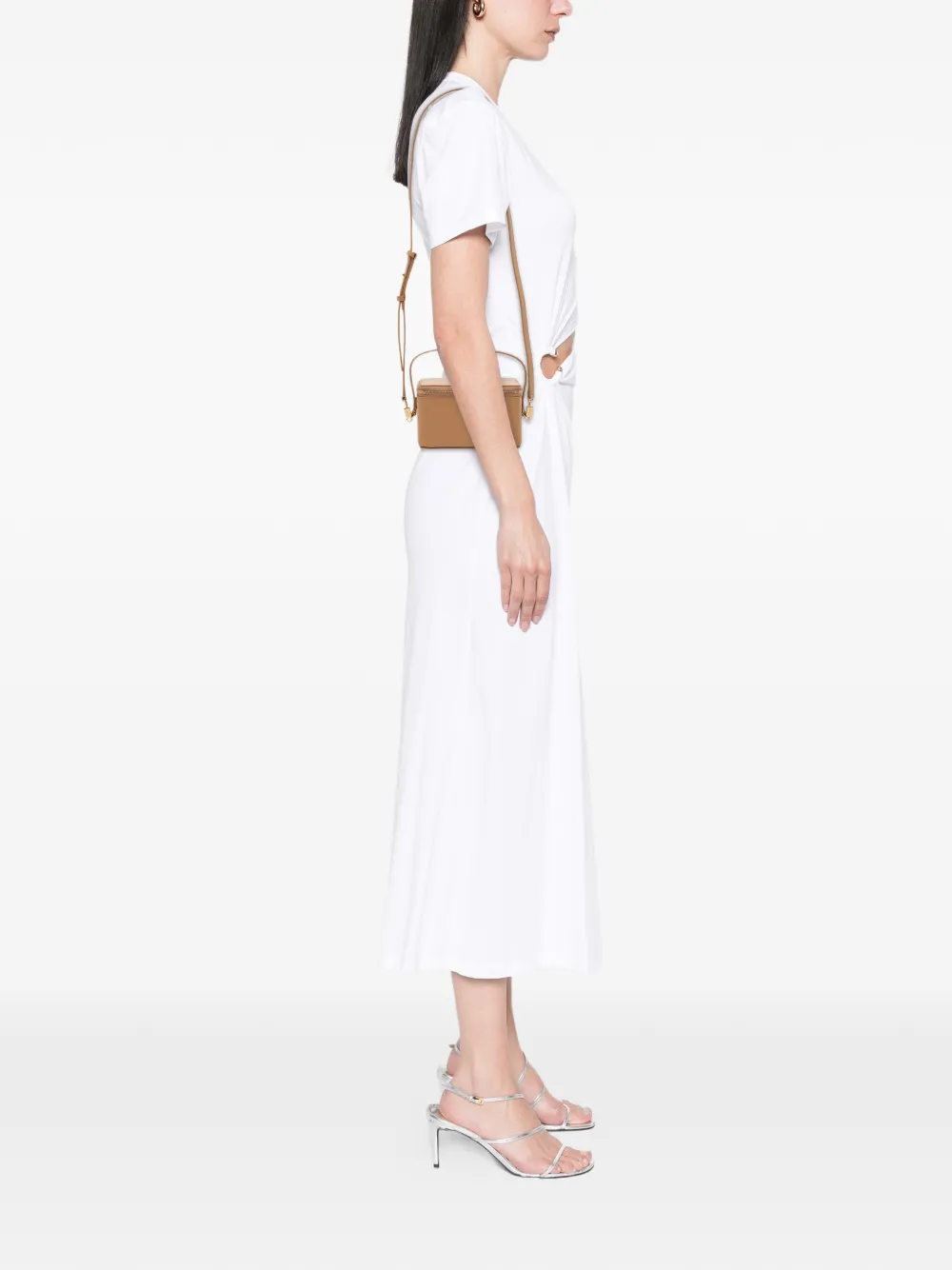 Pre-owned Ferragamo 2000-2025 Leather Double Gancini Vanity Top Handle Bag Satchel In Brown