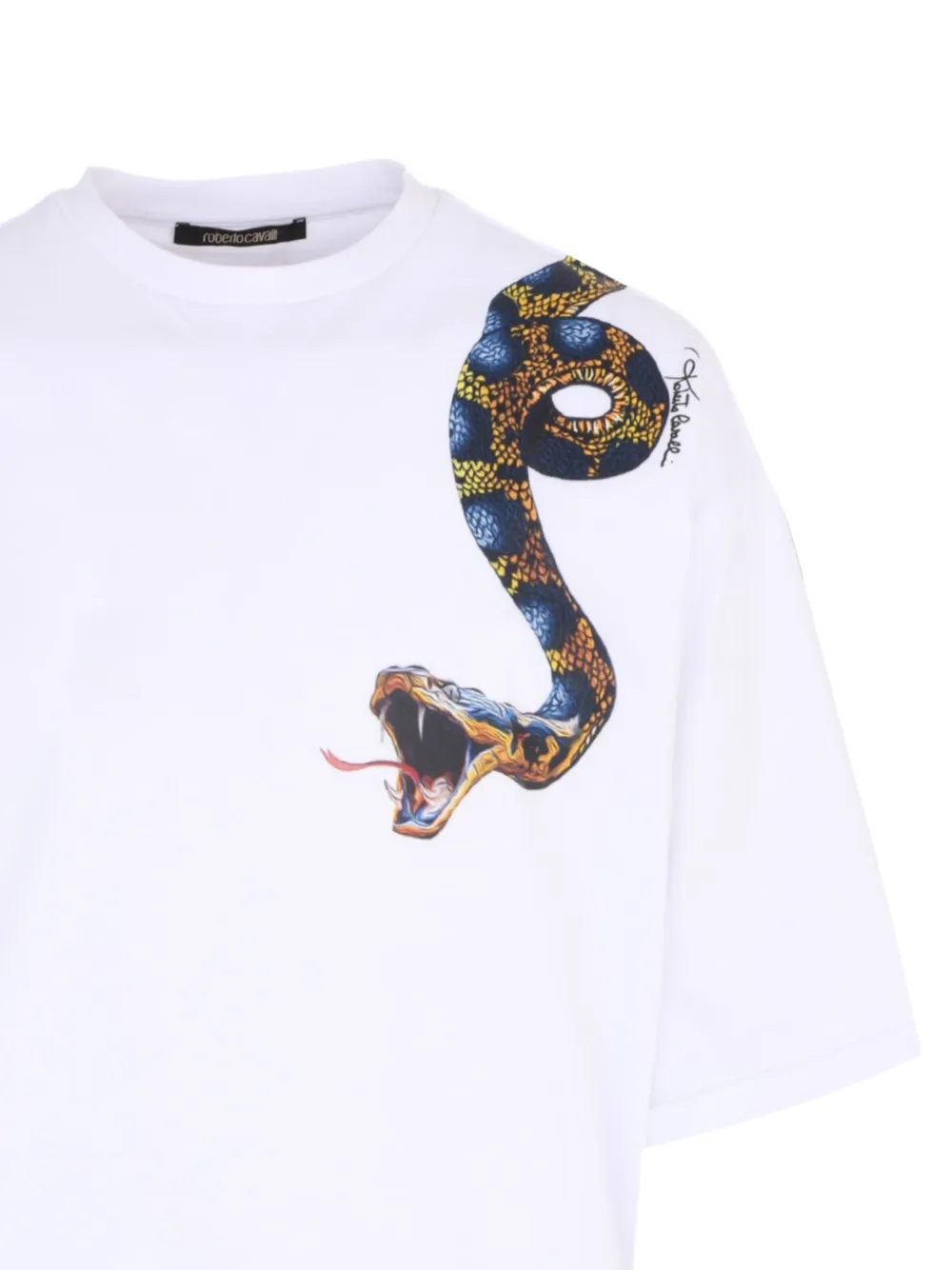 Roberto Cavalli T-shirt met slangenprint Wit