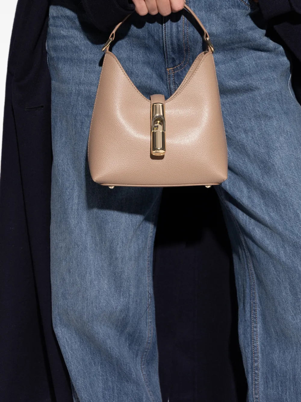 Furla mini Iride lock leather tote bag - Beige