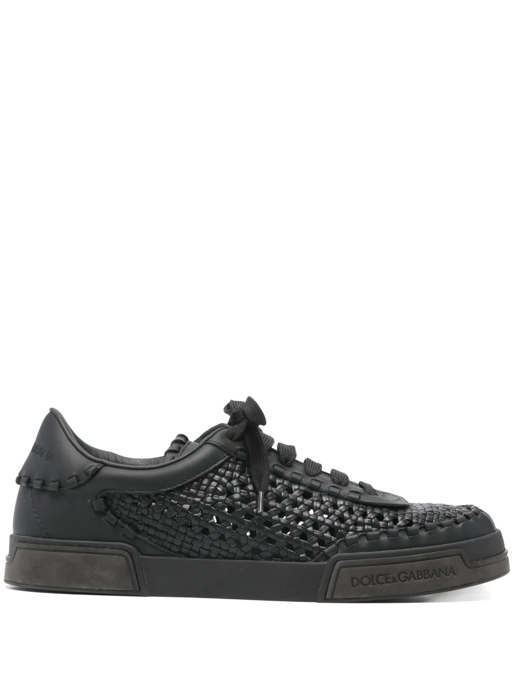 Pre-owned Dolce & Gabbana Portofino Yacht Leather Sneakers In Black