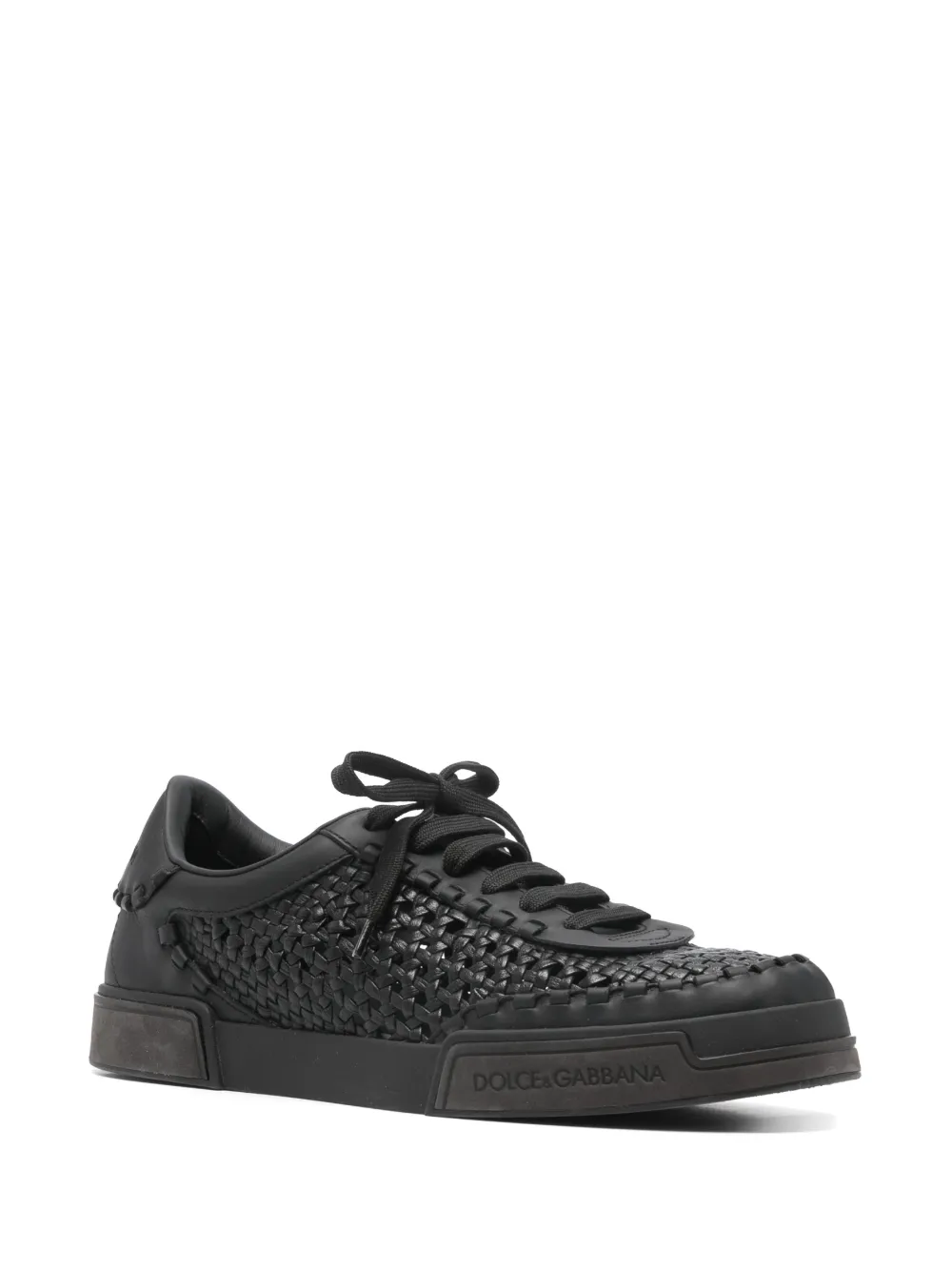 Pre-owned Dolce & Gabbana Portofino Yacht Leather Sneakers In Black