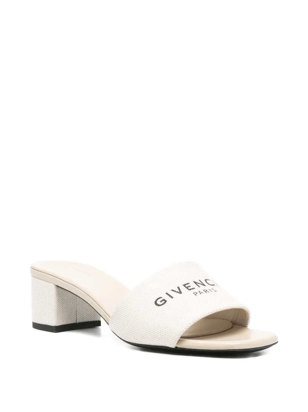 Pre-owned Givenchy 4g Logo-print Canvas Mules In Neutral